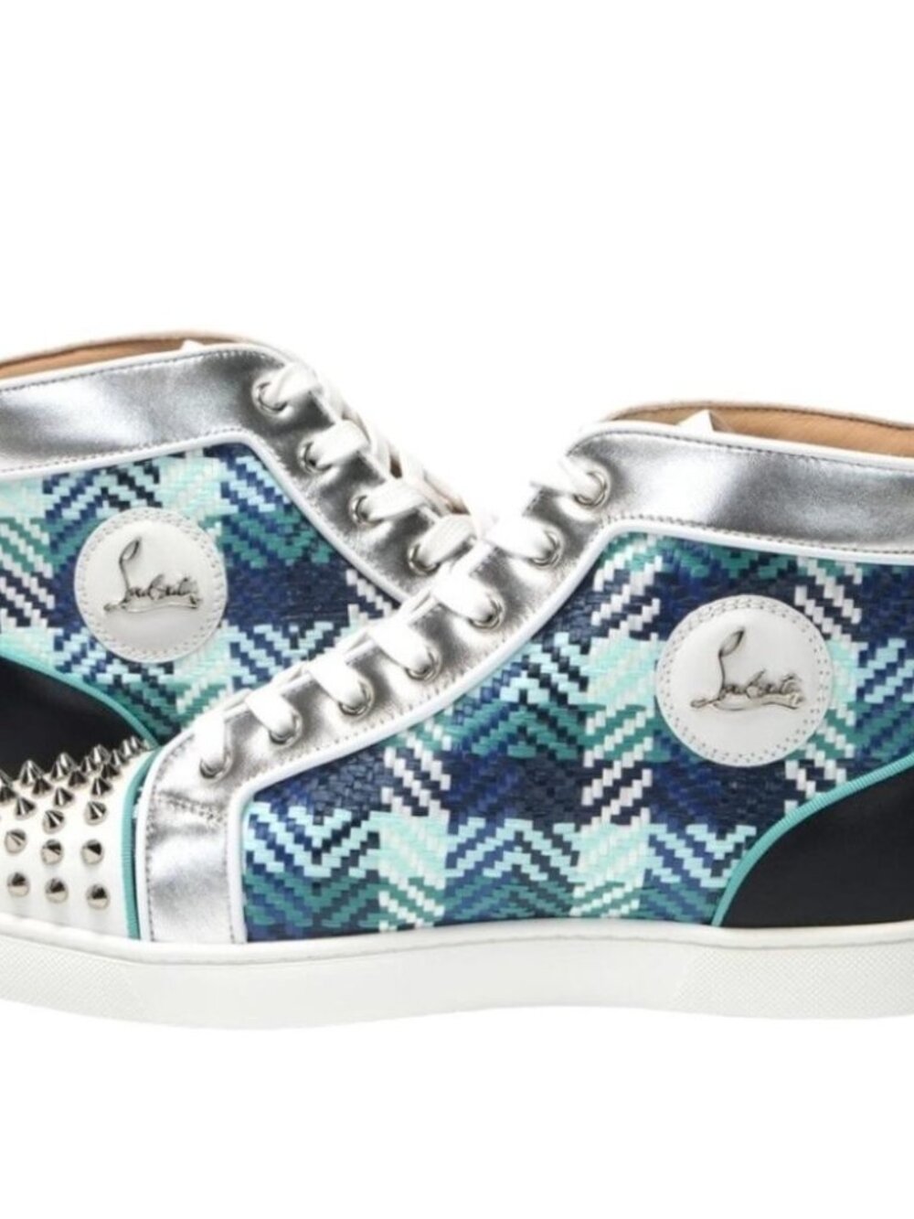 Christian Louboutin Lou Spikes Orlato Plaid High Top Sneaker EU 40 NWOB Blue/Gre